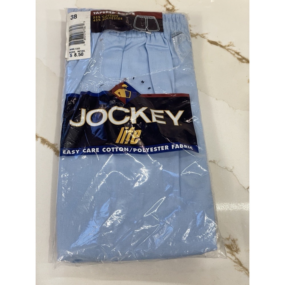 Vintage 1998 Jockey Life Tapered Boxer Men Size 38 Blue Racing Side Vents New